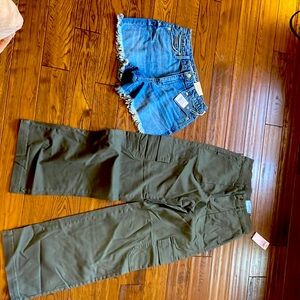 NWT Wild Fable size 4 frayed hem shorts with size small olive cargo pants